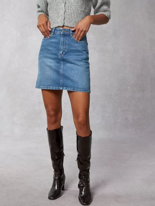 Clothing Rouje | Denise Skirt Indigo Double Stone