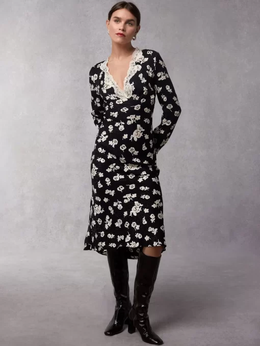 Clothing Rouje | Minette Dress Rose Coquette Black