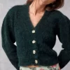 Clothing Rouje | Nona Cardigan Uni Vert Fonce